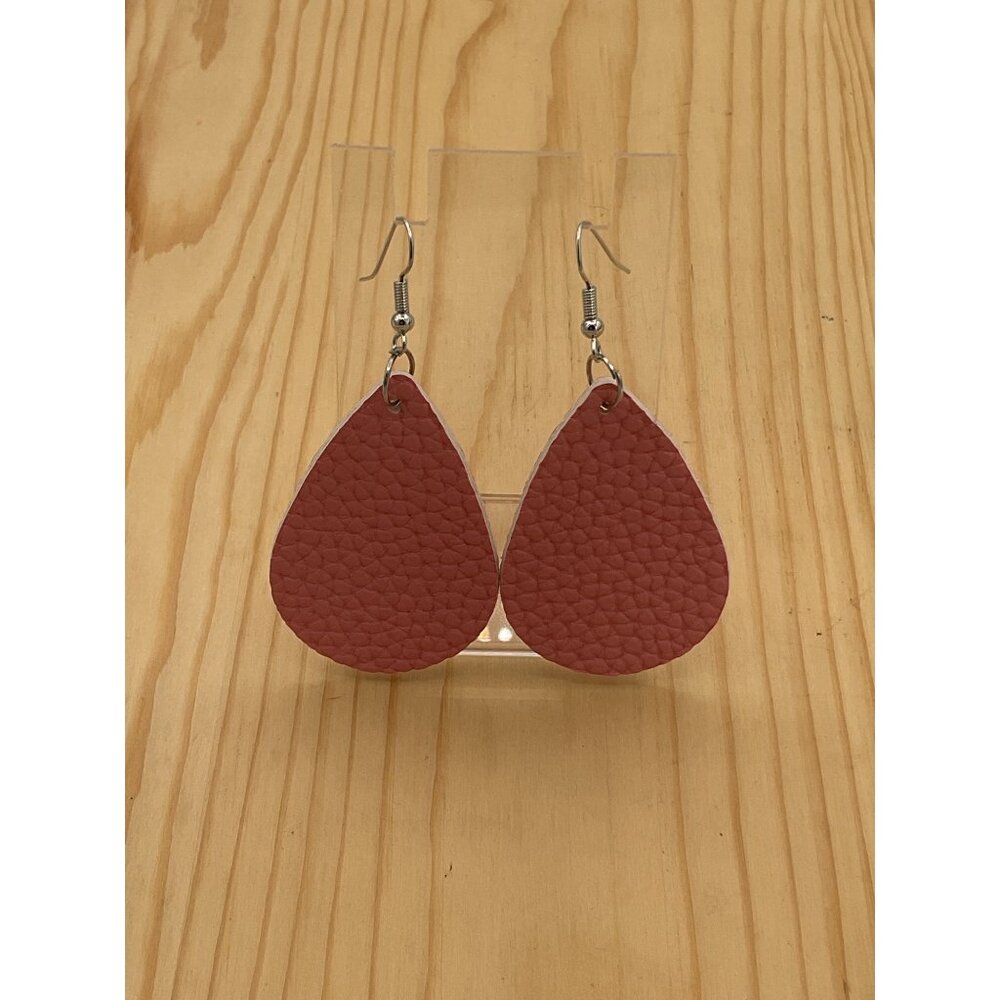 Teardrop Textured Faux Leather Dangle Earrings In Pink On Silver Hooks